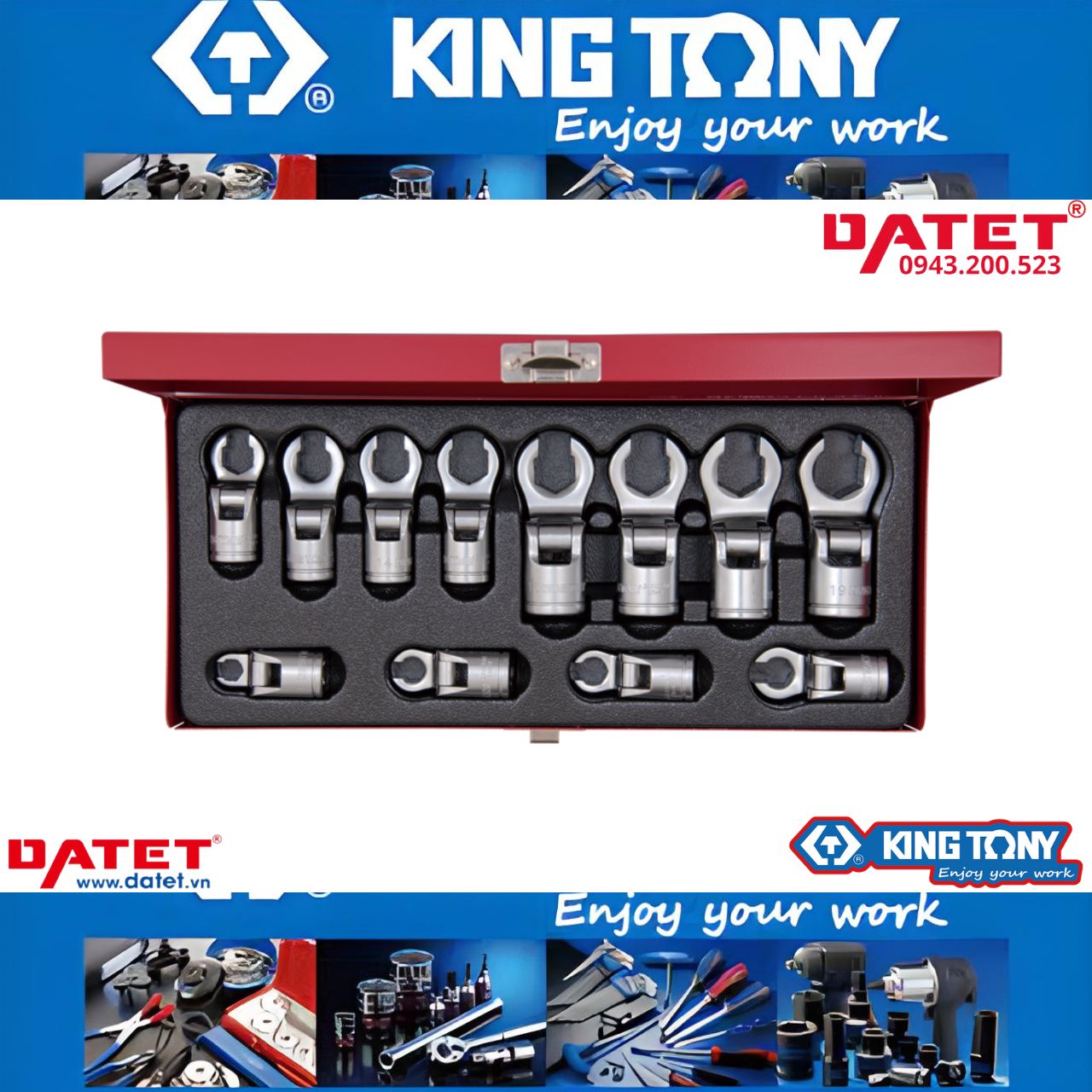 Bộ cờ lê tháo ống dầu 3/8&quot;, bộ khóa mở ống dầu Kingtony 3612MR