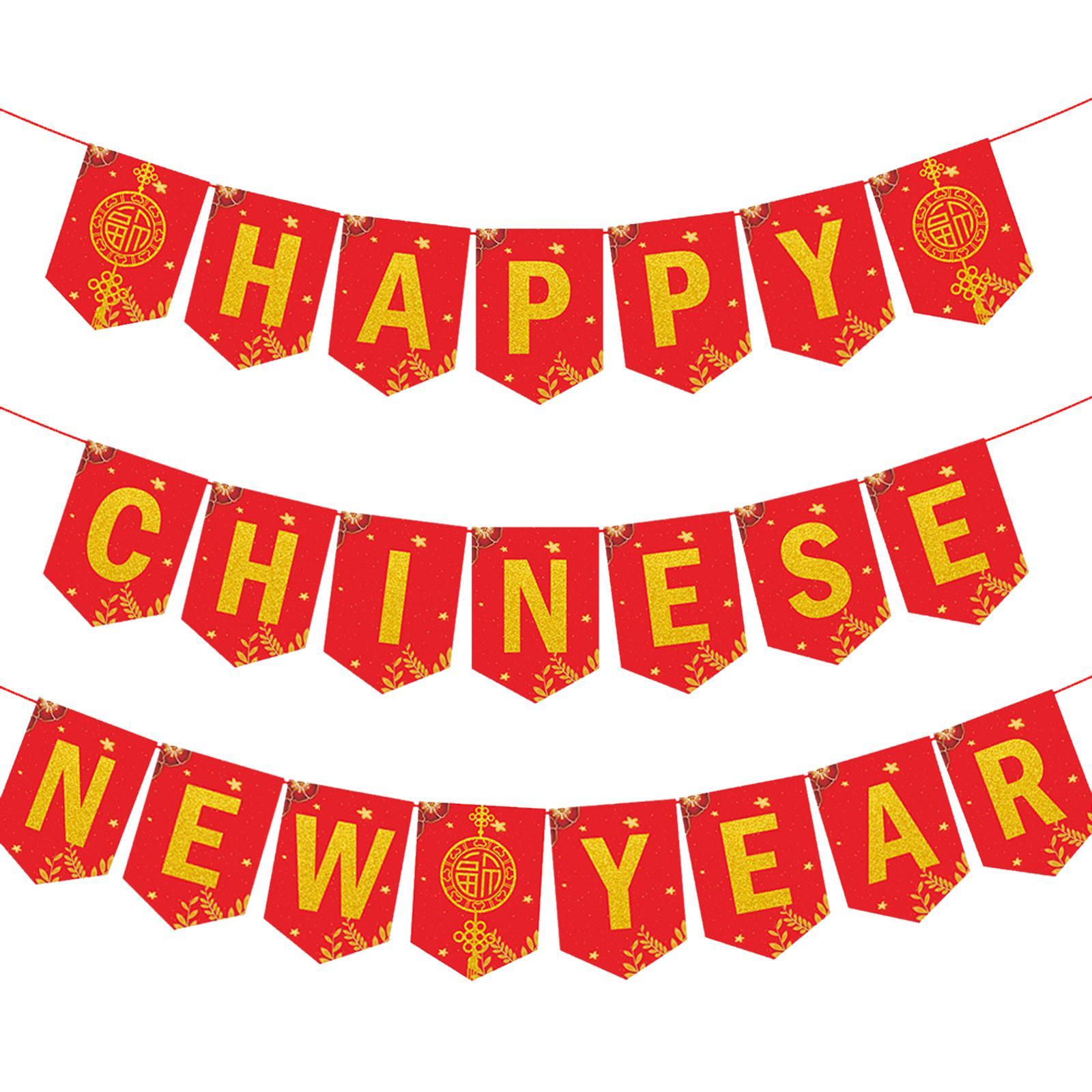 Happy Chinese New Year Banner Party Decorations Supplies Bunting Banner