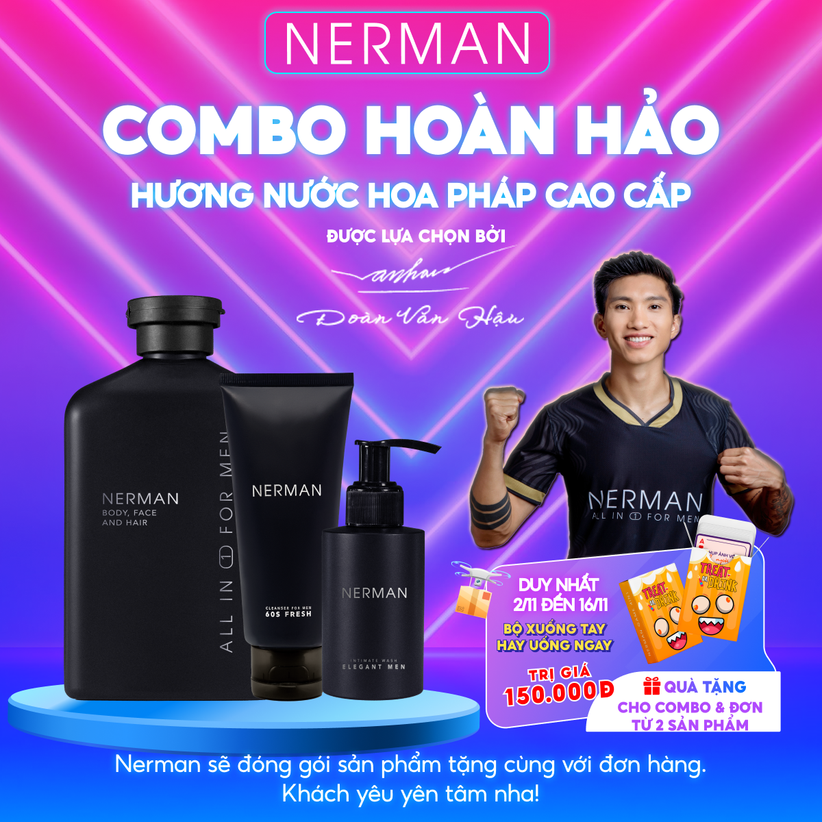 Combo Hoàn Hảo - Sữa tắm gội hương nước hoa 350ml & Gel rửa mặt 60S Fresh 100ml & Dung dịch vệ sinh nam giới 100ml