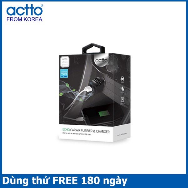 Máy lọc không khí kiêm bộ sạc ô tô xe hơi Echo Car Air Purifier &amp; Charger Actto ACL-04 - HÀNG CHÍNH HÃNG White