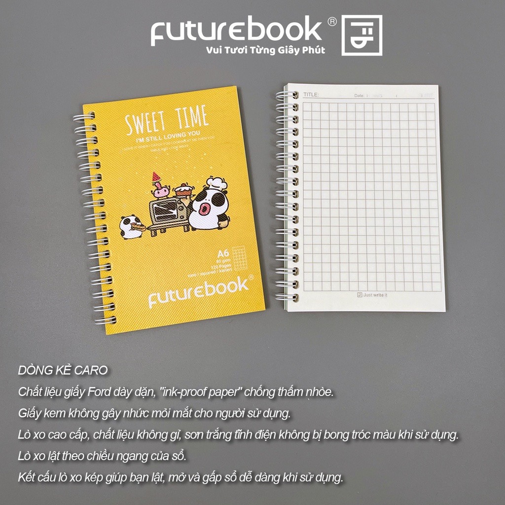 FUTUREBOOK - Sổ Lò Xo Bìa Mềm A6-Dòng Kẻ Caro -Định Lượng 80GSm -120 Trang. Mã SP LM610