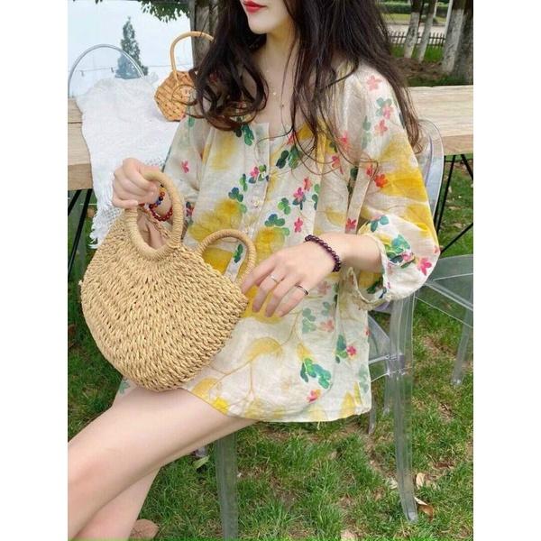 ÁO SƠ MI HOA CỔ TRỤ TAY LỞ