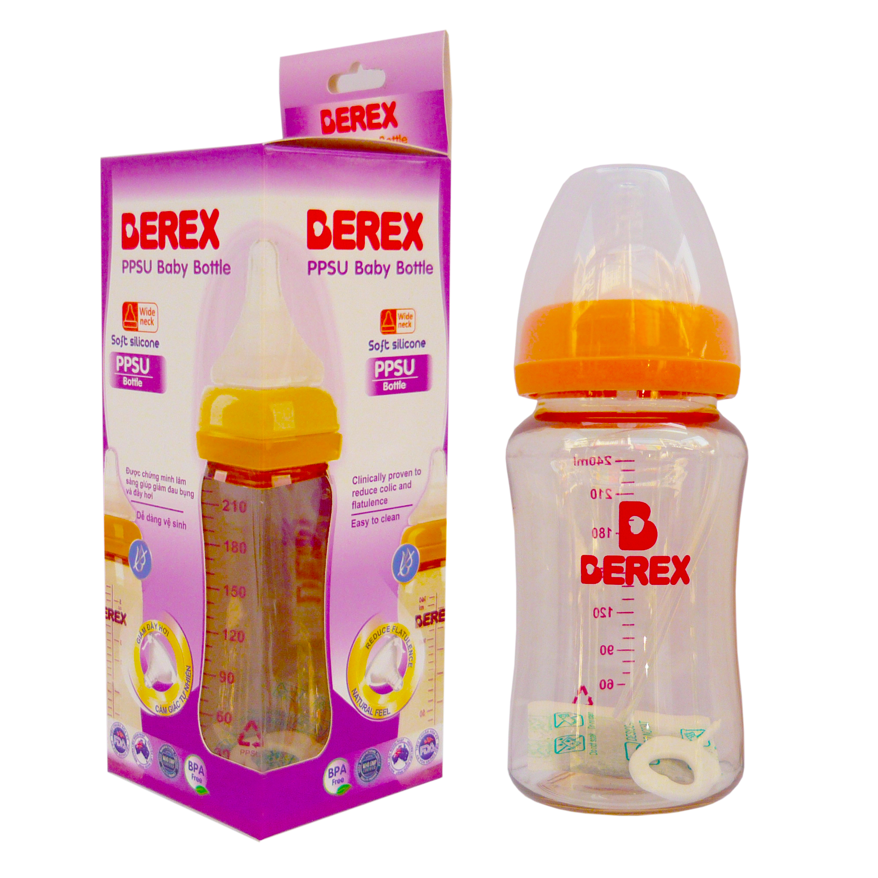 Bình sữa Nhựa PPSU PLUS Berex cao cấp cổ rộng, mô phỏng tự nhiên cho bé từ sơ sinh (240ml)