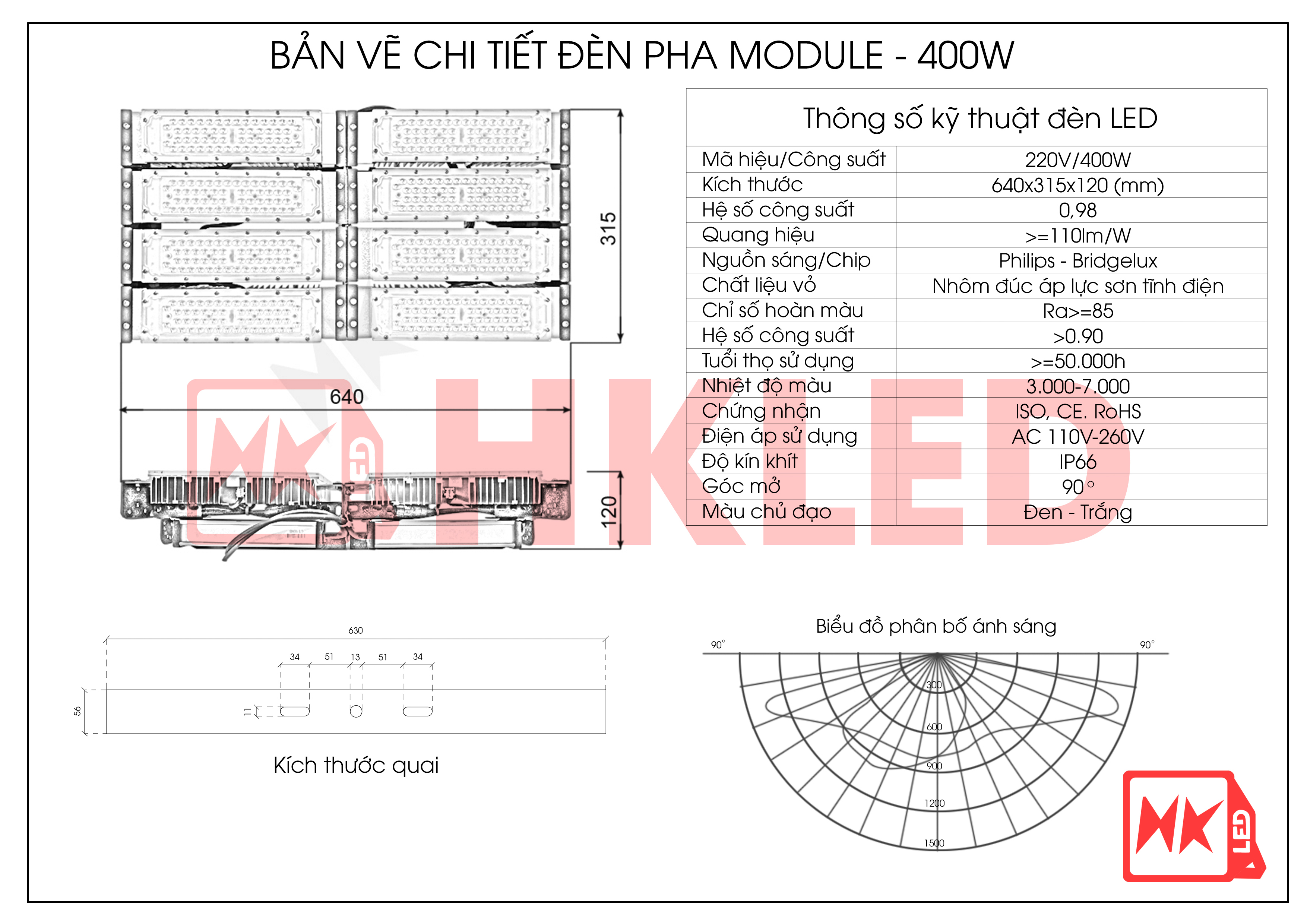 HKLED - Đèn pha LED Module OEM Philips 400W - DPMPL400