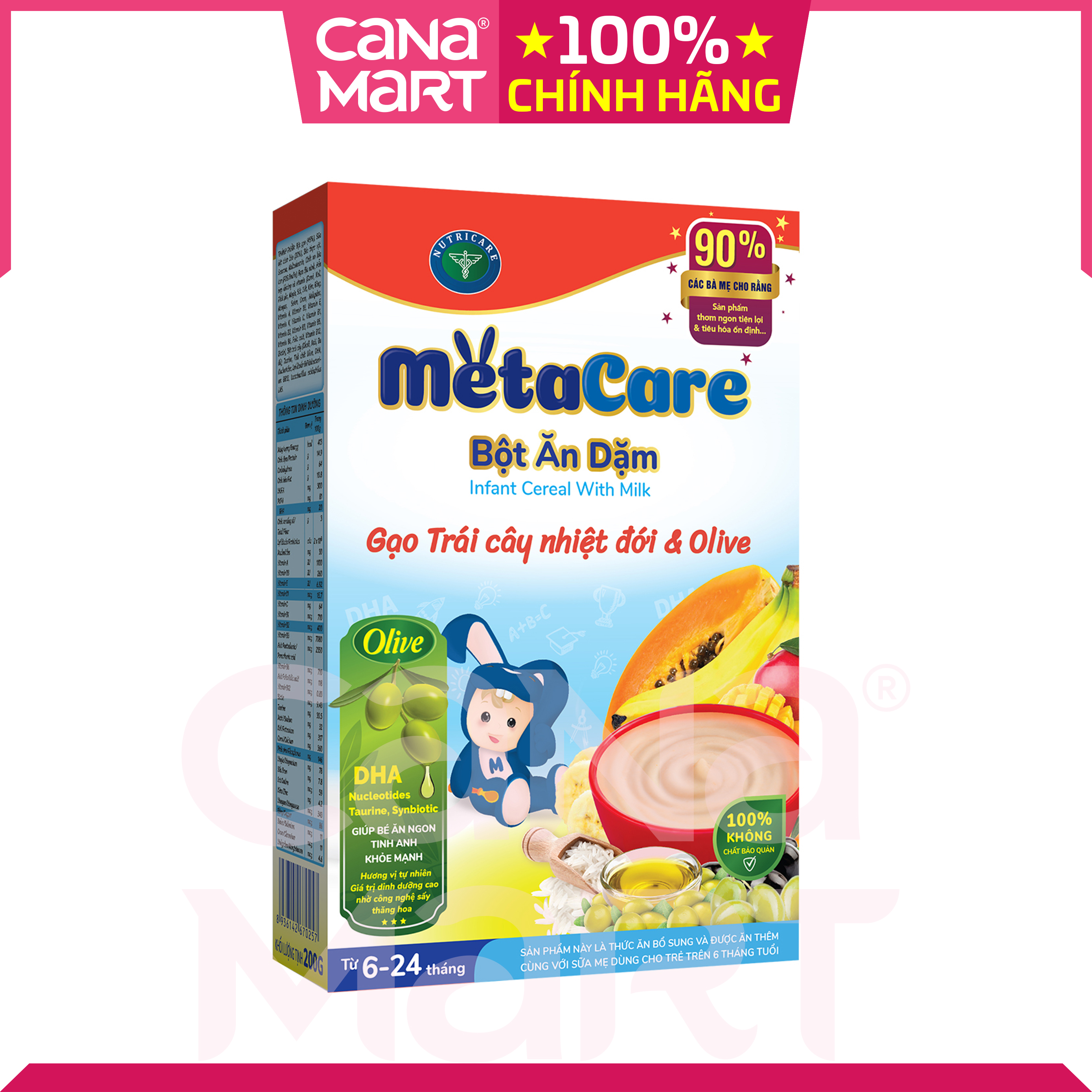 Bột ăn dặm tốt cho bé Nutricare Metacare Gạo trái cây nhiệt đới & olive (200g)