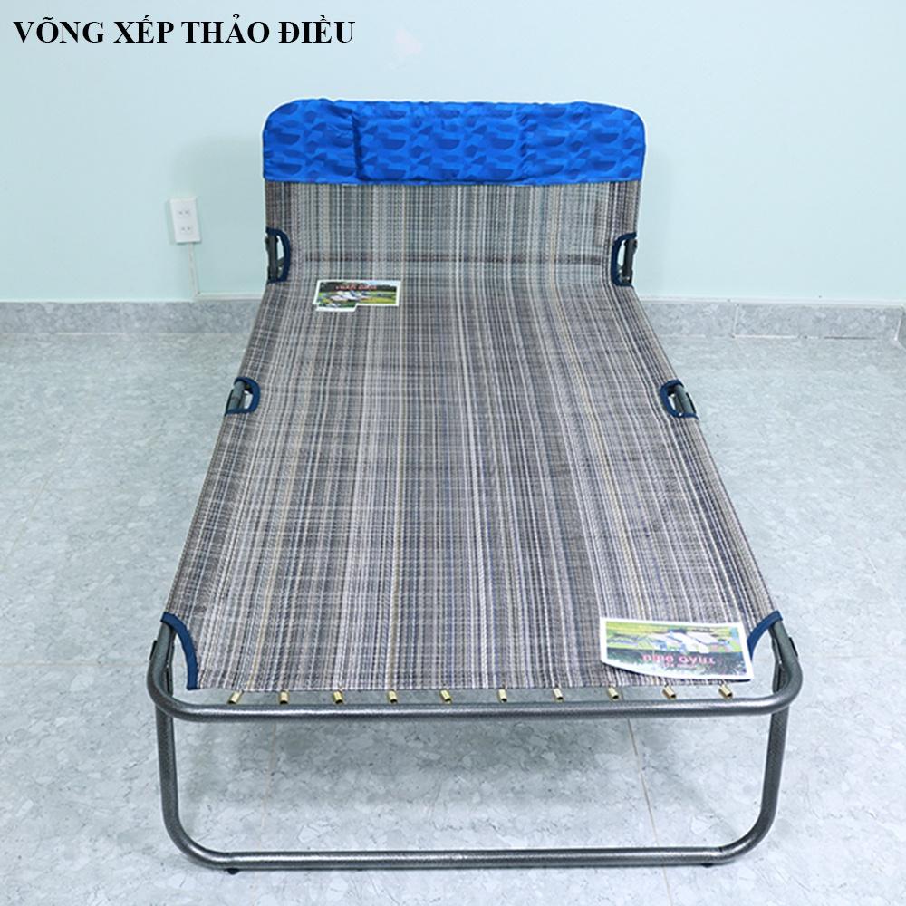 Giường xếp lưới thổ cẩm cao cấp rộng 90cm khung sơn tĩnh điện thương hiệu Võng Xếp Thảo Điều - G12