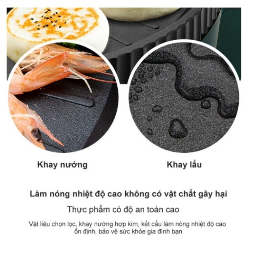 Bếp Lẩu Nướng Đa Năng Không Khói 2 Trong 1- Nồi Tròn Siêu Tiện Dụng - Thiết Kế Hai Mâm Nhiệt Riêng Biệt- Hàng Chính Hãng MINIIN