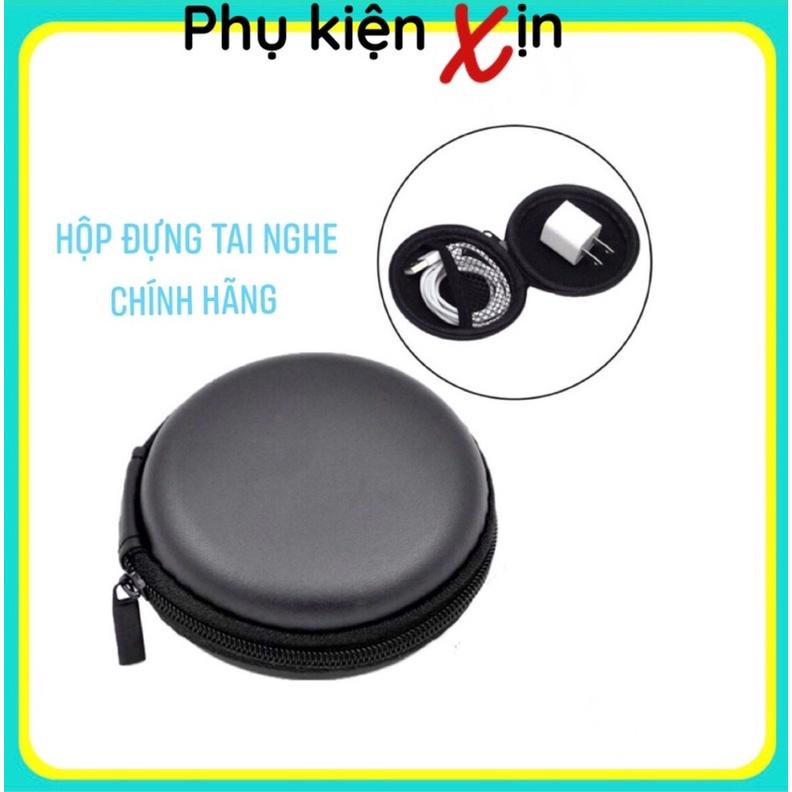 HỘP ĐỰNG TAI NGHE - CÁP SẠC TRÒN CAO CẤP DA PU CÓ KHOÁ KÉO( MÀU ĐEN )