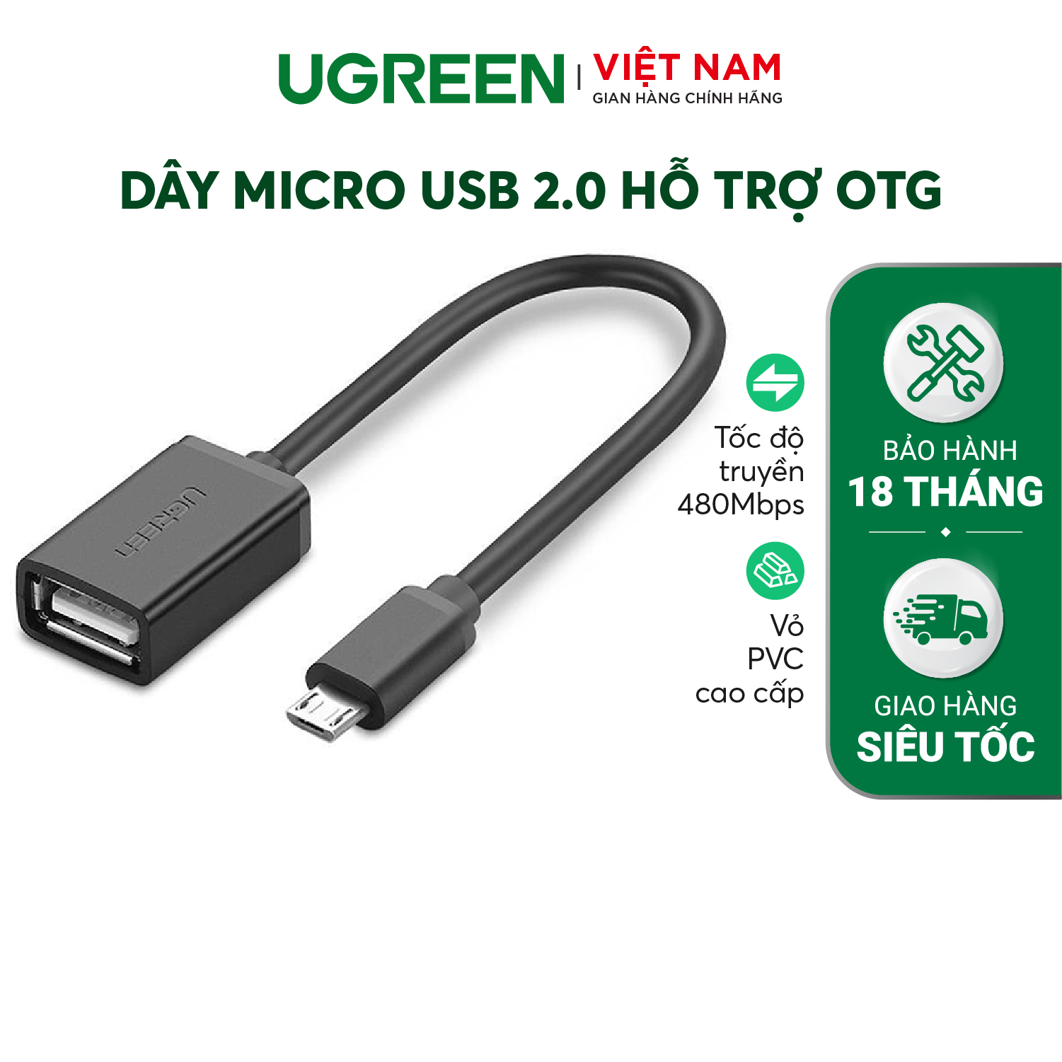 Dây Micro USB 2.0 OTG dạng tròn + dạng dẹt dài 10-12cm UGREEN US133- Hàng chính hãng