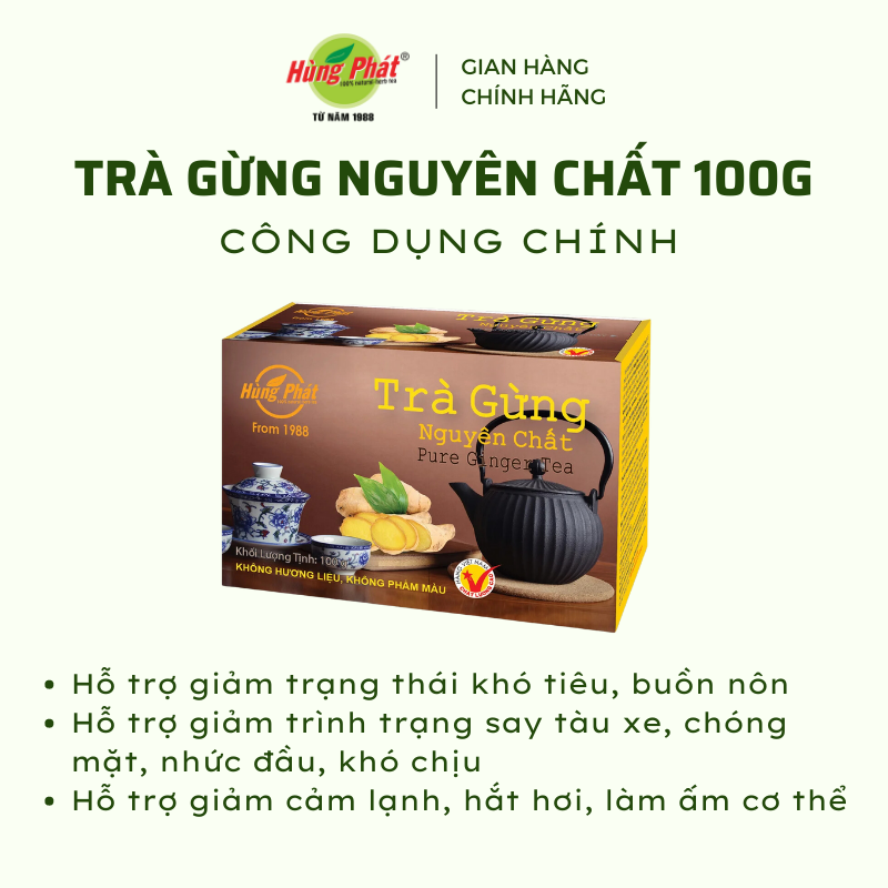 Trà Gừng Hòa Tan Nguyên Chất Hỗ Trợ Tăng Cường Sức Khỏe Hệ Miễn Dịch 100g - Thương Hiệu Hùng Phát