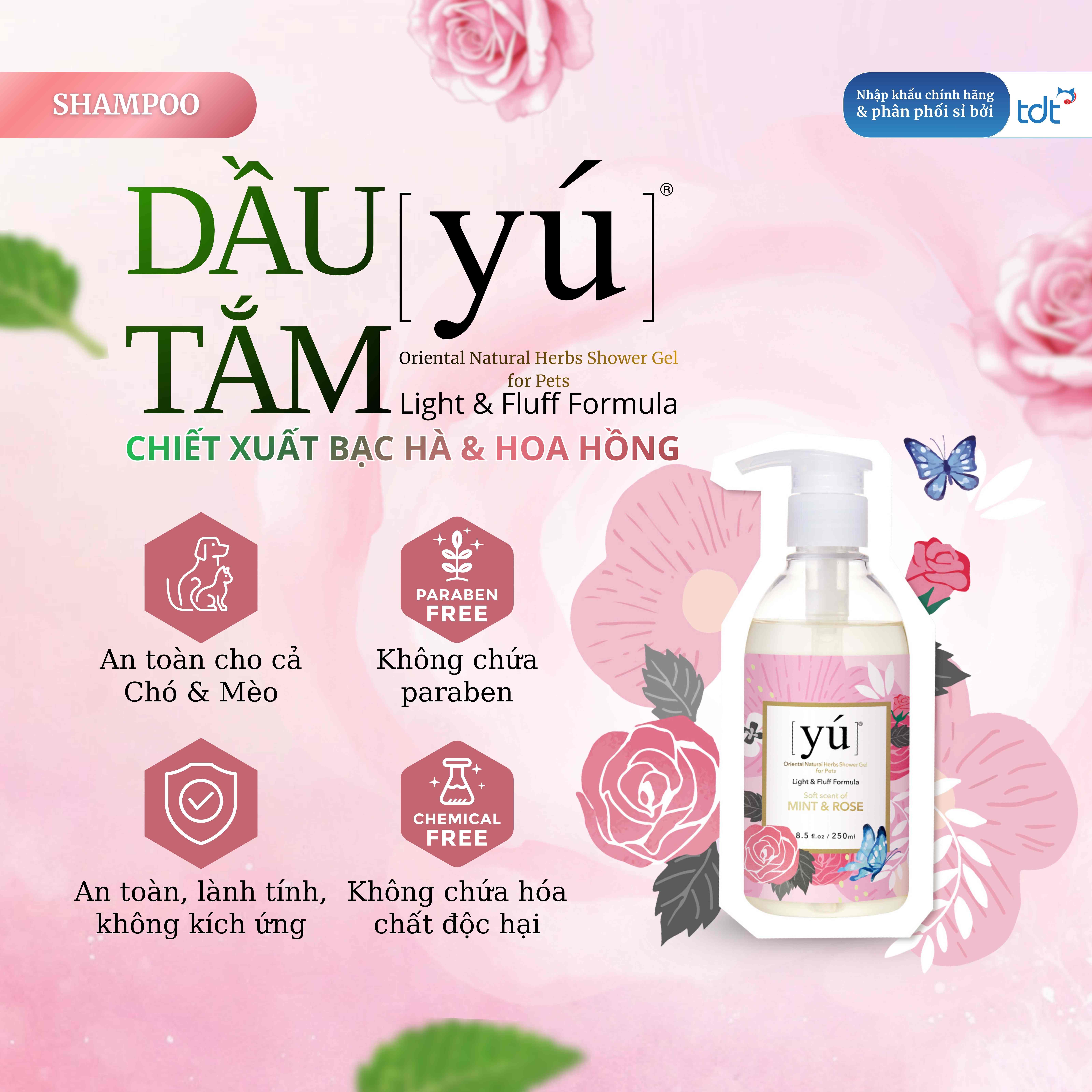 Sữa tắm Yu Light cho chó mèo chiết xuất từ hoa&7 loại thảo mộc tự nhiên nuôi dưỡng da lông khỏe đẹp 250ml - Bạc hà & hoa hồng