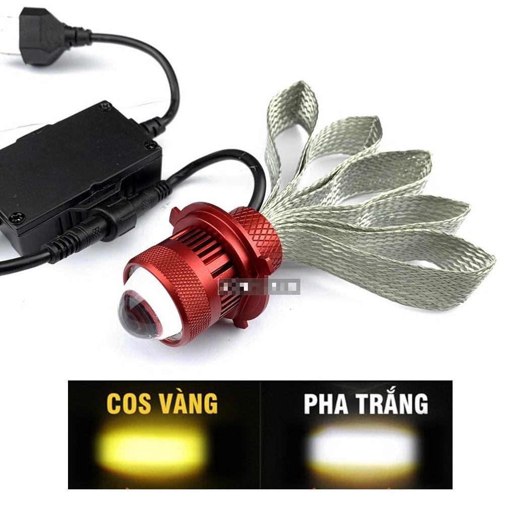 Đèn pha xe máy ô tô bi cầu led 2 màu siêu sáng xài điện máy lắp trực tiếp không cần chế