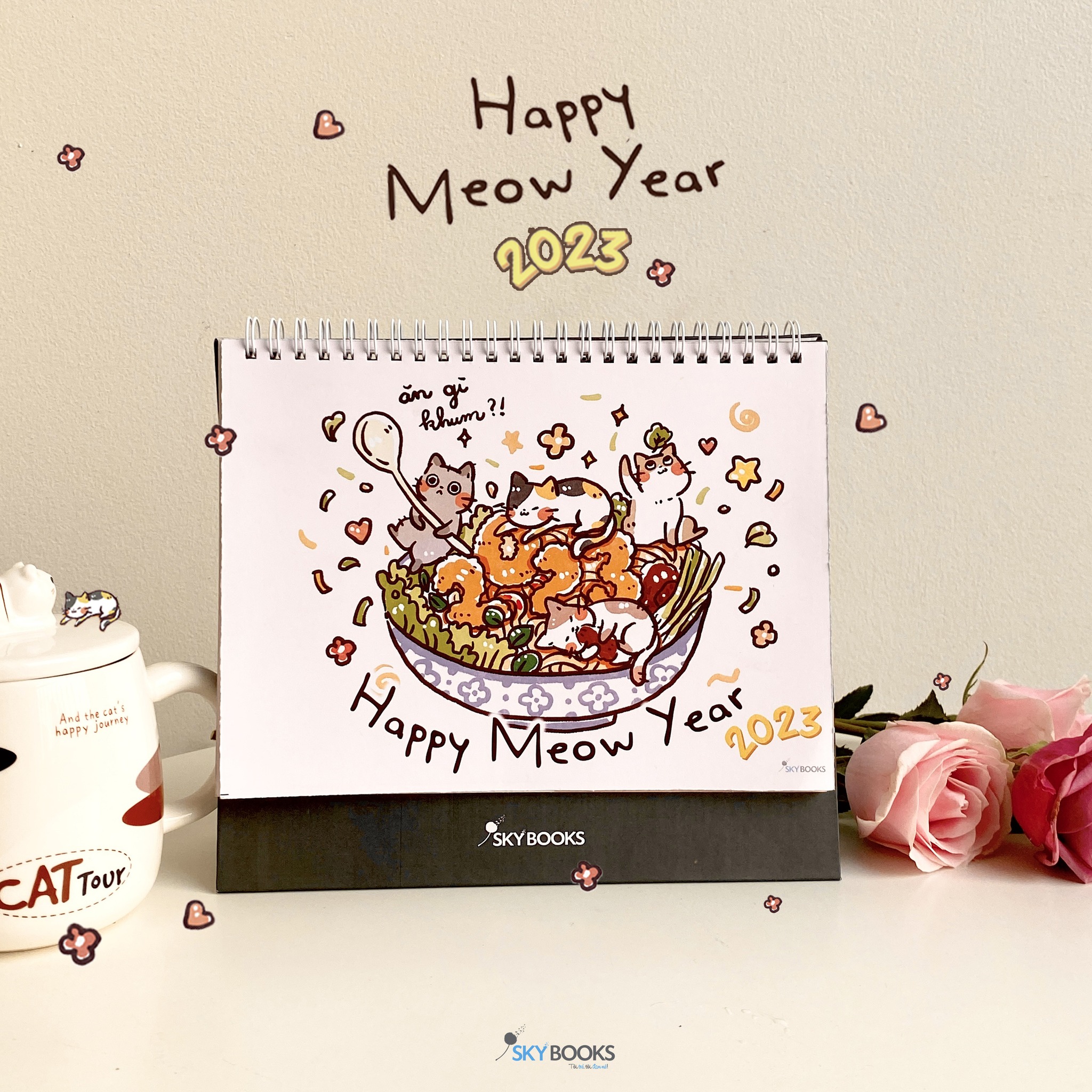 Lịch Để Bàn Năm 2023- HAPPY MEOW YEAR 2023- Skybooks- Họa Sĩ Kulzsc