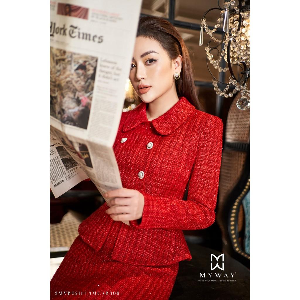 Bộ Dạ Tweed Nữ MY WAY Áo Vest Và Chân Váy Thiết Kế Cách Điệu Sang Trọng 3MCAB306 #3MVB0211