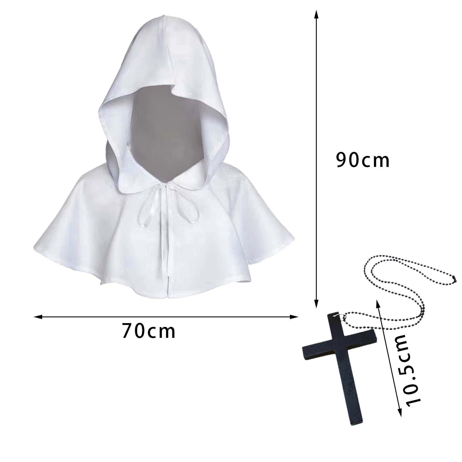Halloween Death Cape Hooded Poncho Shawl Grim Cowl with Cross Necklace Capelet Medieval Hooded  Death Cape
