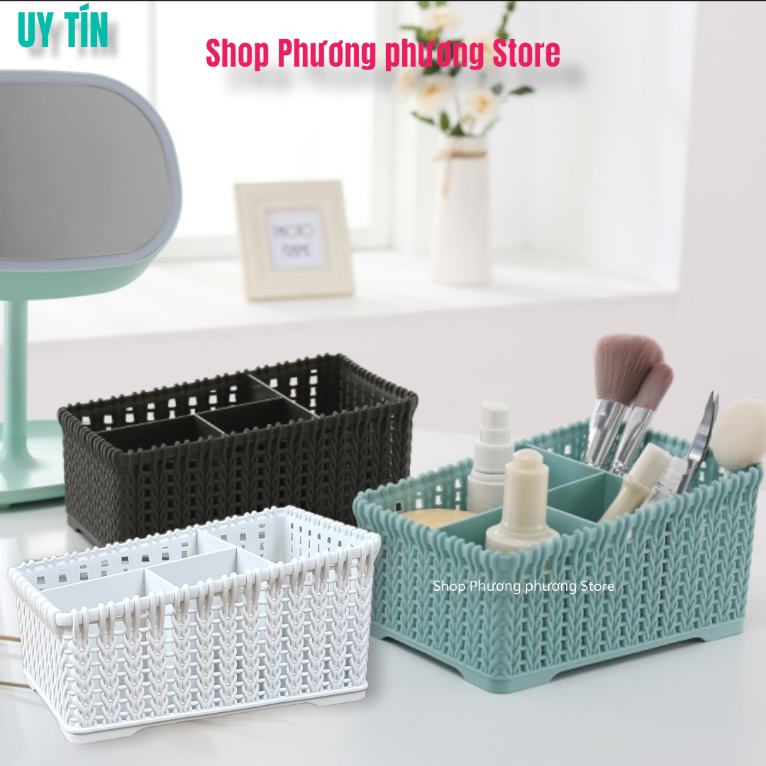 Khay đựng mỹ phẩm nhiều ngăn kiểu dáng mây đan HÀN QUỐC