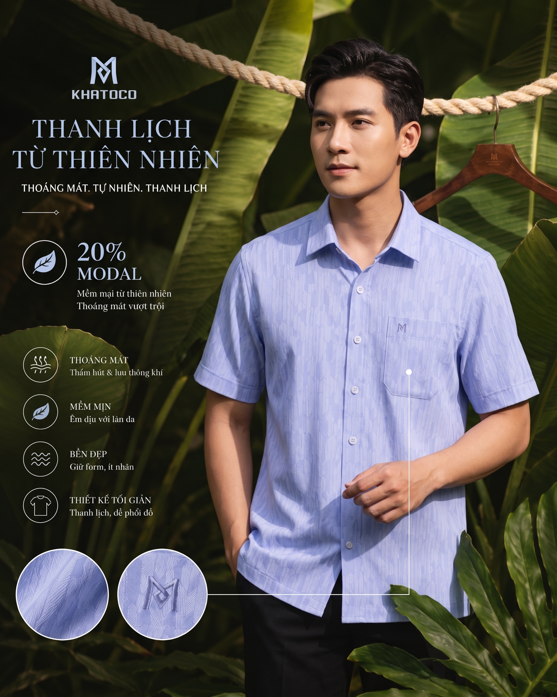 Áo sơ mi Khatoco tay ngắn (L,XL)