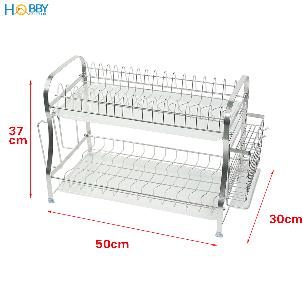 Kệ chén đa năng 2 tầng inox 304 có khay hứng nước Hobby Home Decor KC2M kèm ống đũa và khay thớt