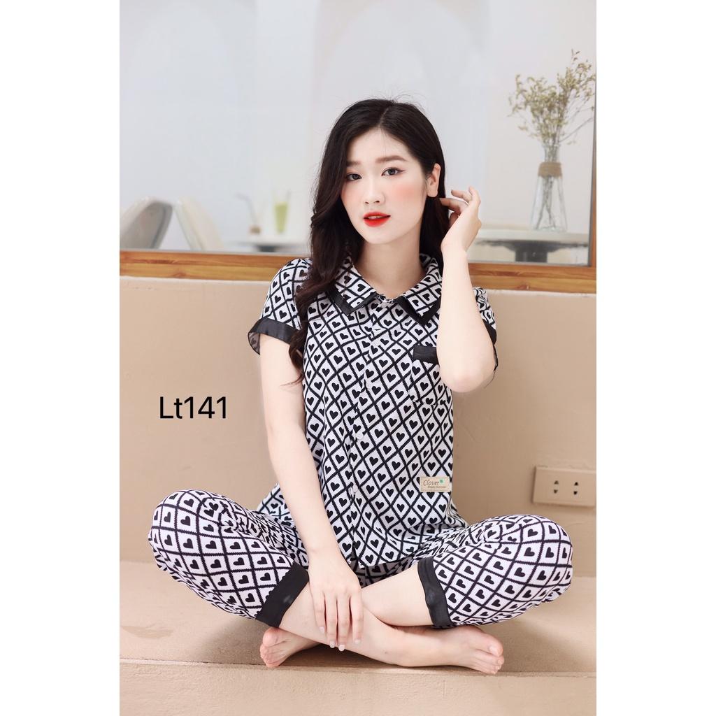 Bộ quần áo ngủ áo cộc quần dài chất lụa mềm mịn