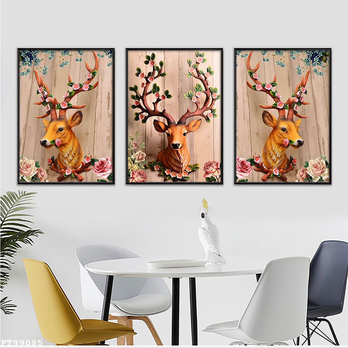 Bộ 3 Tranh Canvas Động Vật Phong Thủy - Tranh Hươu Mùa Thu Vàng