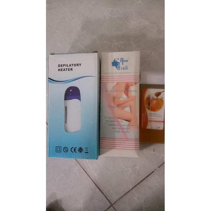 Bộ máy wax lông kèm sáp Depilatory và combo 100 tờ giấy nhám