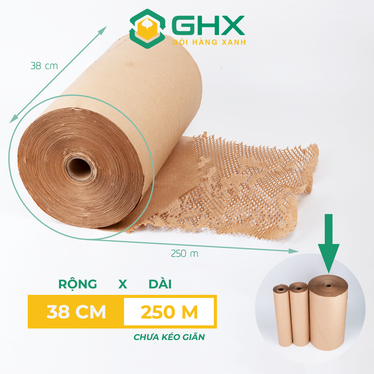 Giấy Tổ Ong 38cm*250m - Gói hàng chống sốc - Chất giấy kraft xi măng 80gsm Loại 1 - Thay bóng khí/xốp nilon