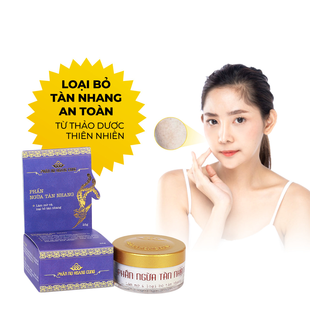 Phấn Ngừa Tàn Nhang cung cấp các dưỡng chất cần thiết để làm mờ dần và loại bỏ các đốm tàn nhang, làm lớp lót trang điểm giúp da mịn màng, khô thoáng + Kèm 1 Bông Phấn Cotton l Phấn Nụ Hoàng Cung