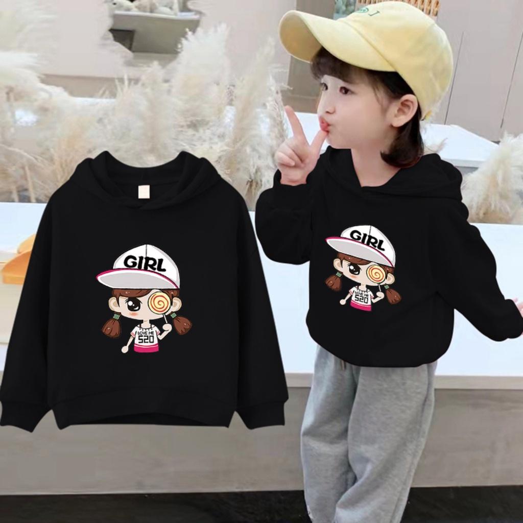 Áo hoodie cho bé từ 9 đên 33kg girl kẹo mút dáng rộng chất nỉ bông siêu cute