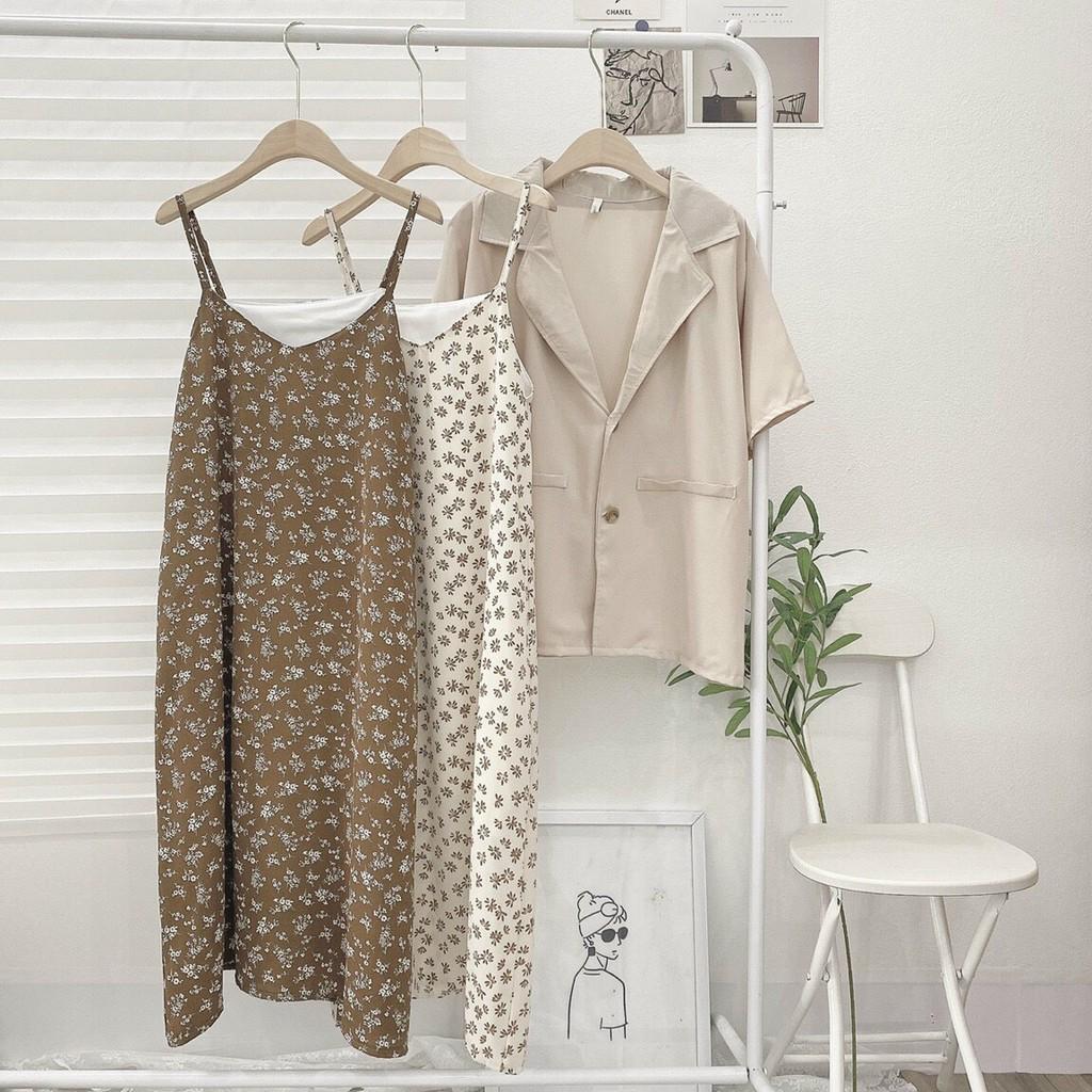 Set Đồ Nữ Đầm Nữ Hai Dây Phối Áo Blazer Thiết Kế Đơn Giản Màu Cơ Bản Siêu Xinh Phù Hợp Đi Chơi.