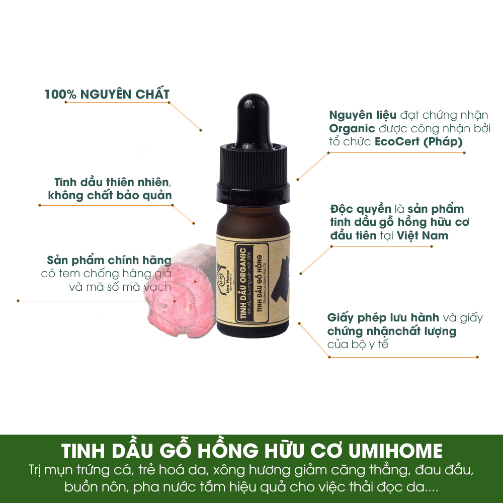 Tinh Dầu Gỗ Hồng Nguyên Chất (10ml) UMIHOME - Rose wood essential oil