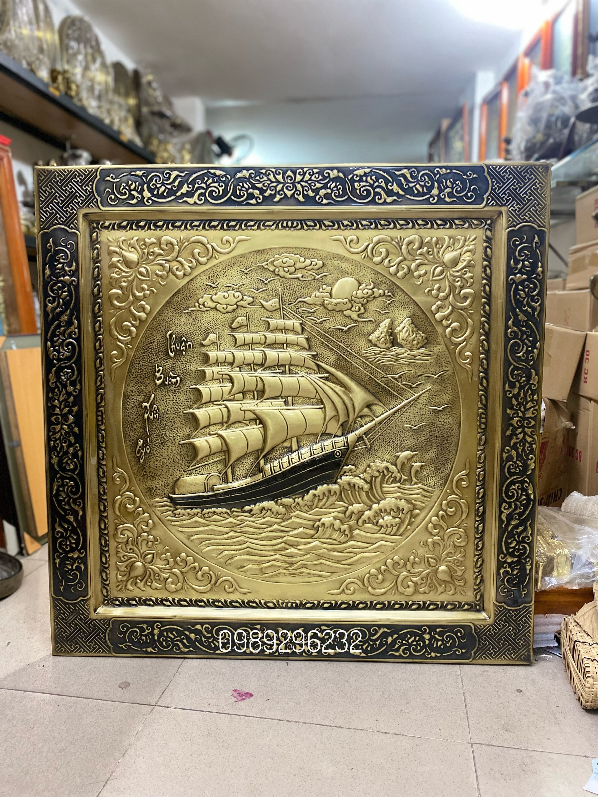 Tranh đồng thuận buồm xuôi gió bằng đồng liền khối 90 x 90cm