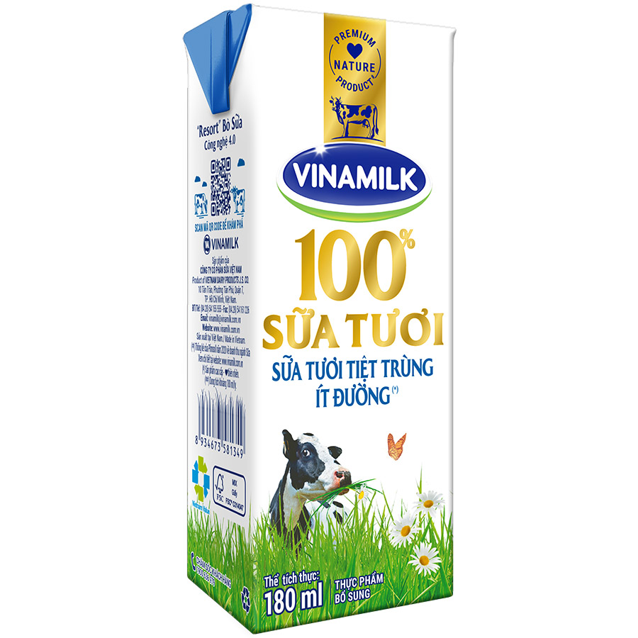 Thùng 48 Hộp Sữa Tươi Tiệt Trùng Vinamilk 100% Ít Đường (180ml)