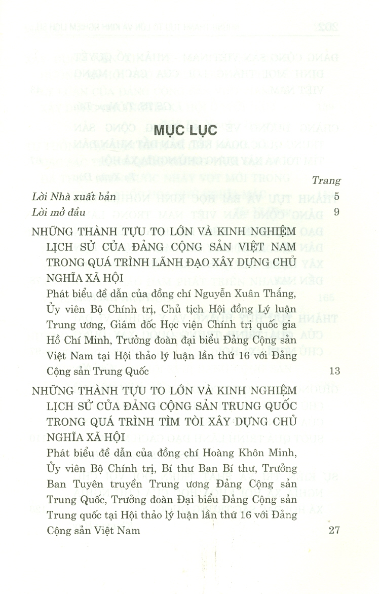 Những Thành Tựu To Lớn Và Kinh Nghiệm Lịch Sử Của Đảng Cộng Sản Việt Nam Và Đảng Cộng Sản Trung Quốc Trong Quá Trình Lãnh Đạo Tìm Tòi Xây Dựng Chủ Nghĩa Xã Hội Ở Mỗi Nước (In giới hạn 100 bản)