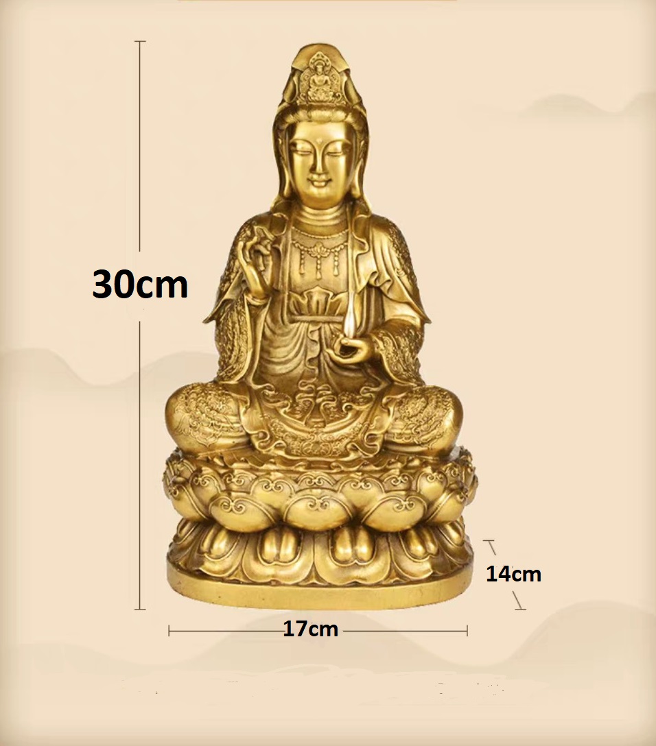 Tượng Phật bà Quán Thế Âm Bồ Tát áo gấm bằng đồng thau phong thuỷ đồ thờ Hồng Thắng