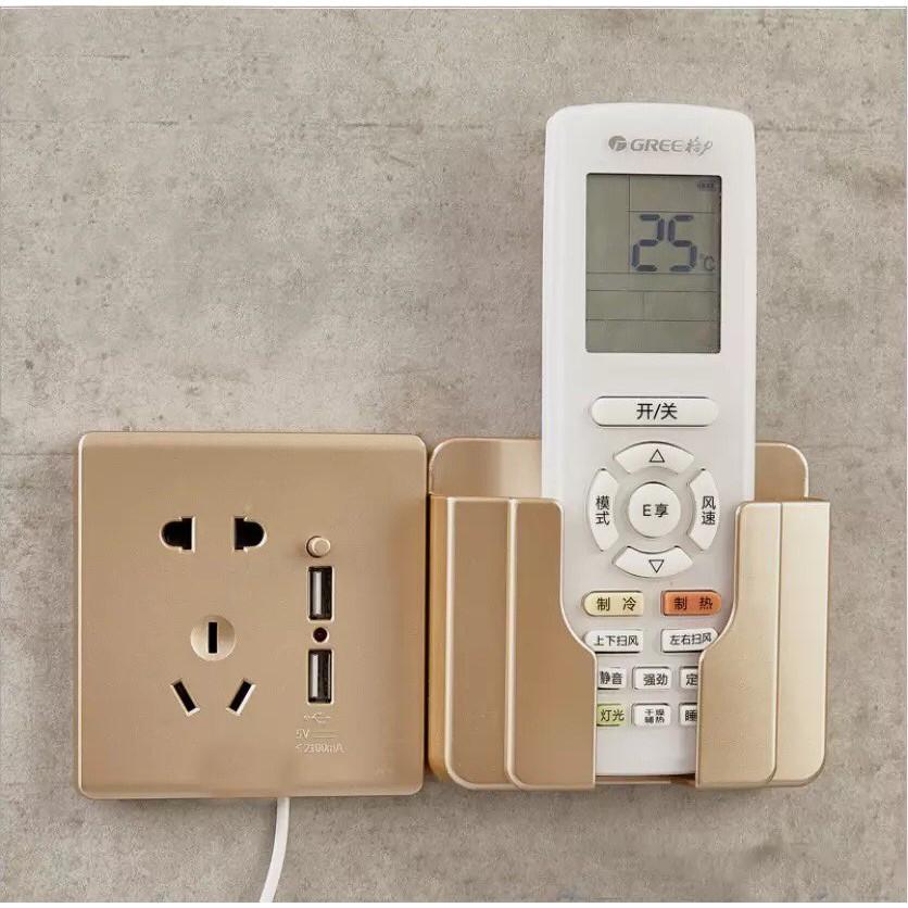 Kệ Dán Tường Để Remote, Đồ Dùng/ Giá Đỡ Sạc Điện Thoại - Có Móc Treo Giữ Dây Điện