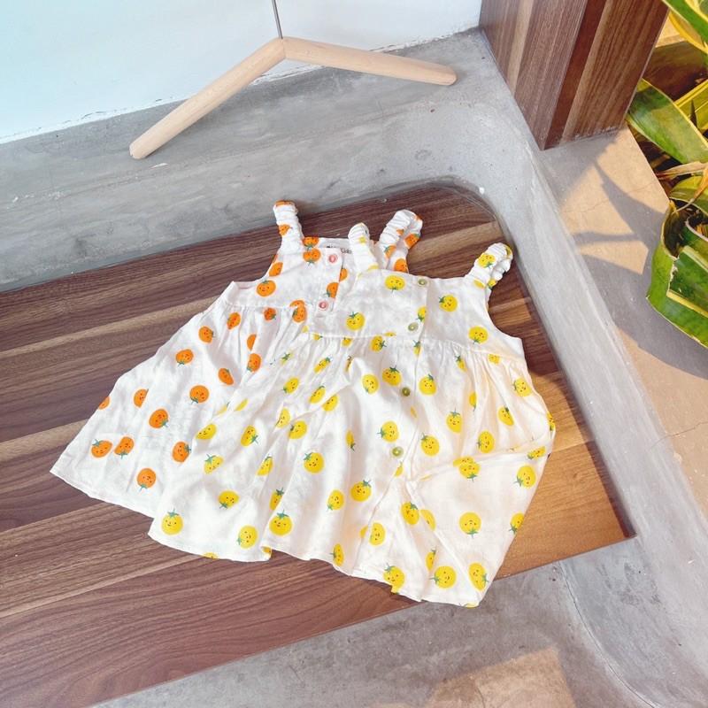 VÁY 2 DÂY CAO CẤP HOẠ TIẾT HOA QUẢ CHO BÉ GÁI