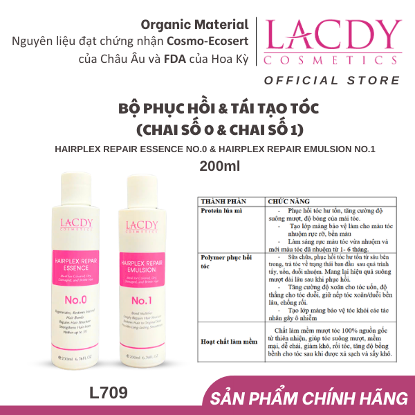 Bộ sản phẩm phục hồi - tái tạo tóc hư tổn Lacdy (L706 L707) Chai số 0 200ml &amp; chai số 1 200ml
