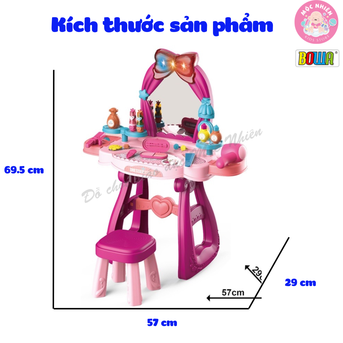 Đồ chơi hướng nghiệp nhập vai BOWA 8222C - Bàn trang điểm, kèm ghế, có nhạc, cảm ứng, có dùng pin 36 chi tiết