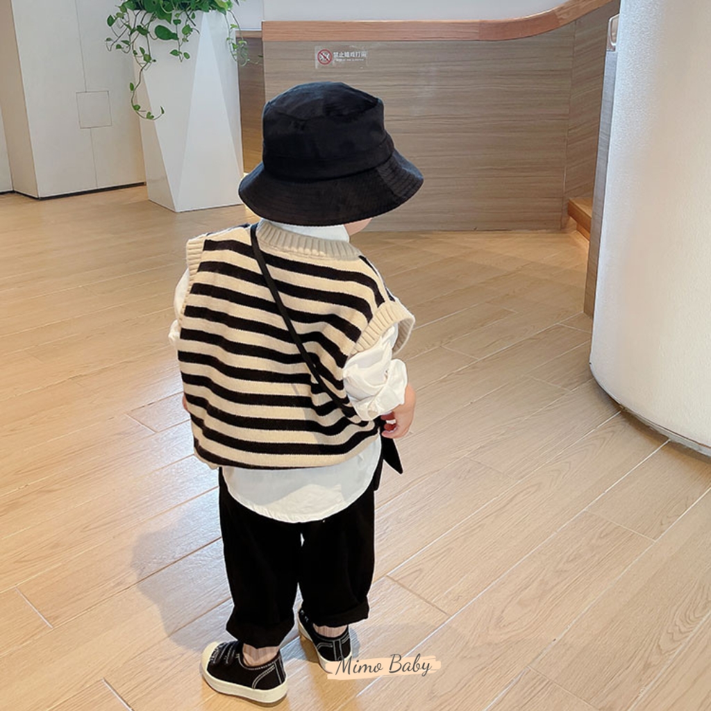 Áo gile len kẻ sọc cổ tròn mùa thu đông phong cách Hàn Quốc cho bé QA61 Mimo Baby
