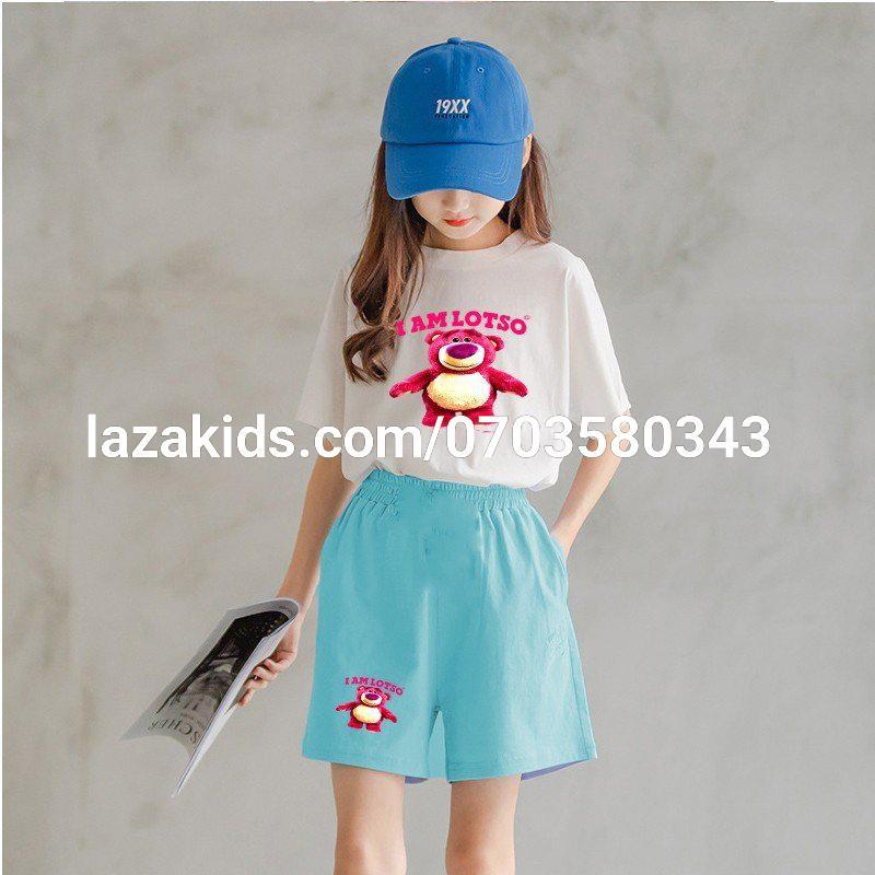 Bộ quần áo cộc tay trẻ em mùa hè dành cho bé gái xinh cute gồm quần short và áo thun form rộng đẹp mặc xinh mát mẻ hè