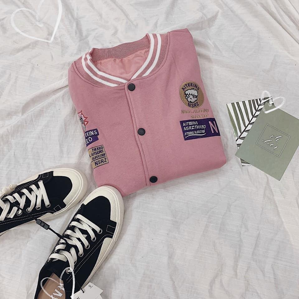 ÁO KHOÁC BÓNG CHÀY SIÊU CUTE HỒNG DÂU - BOMBER - ÁO KHOÁC BÓNG CHÀY - MÈO INDA HOUSE