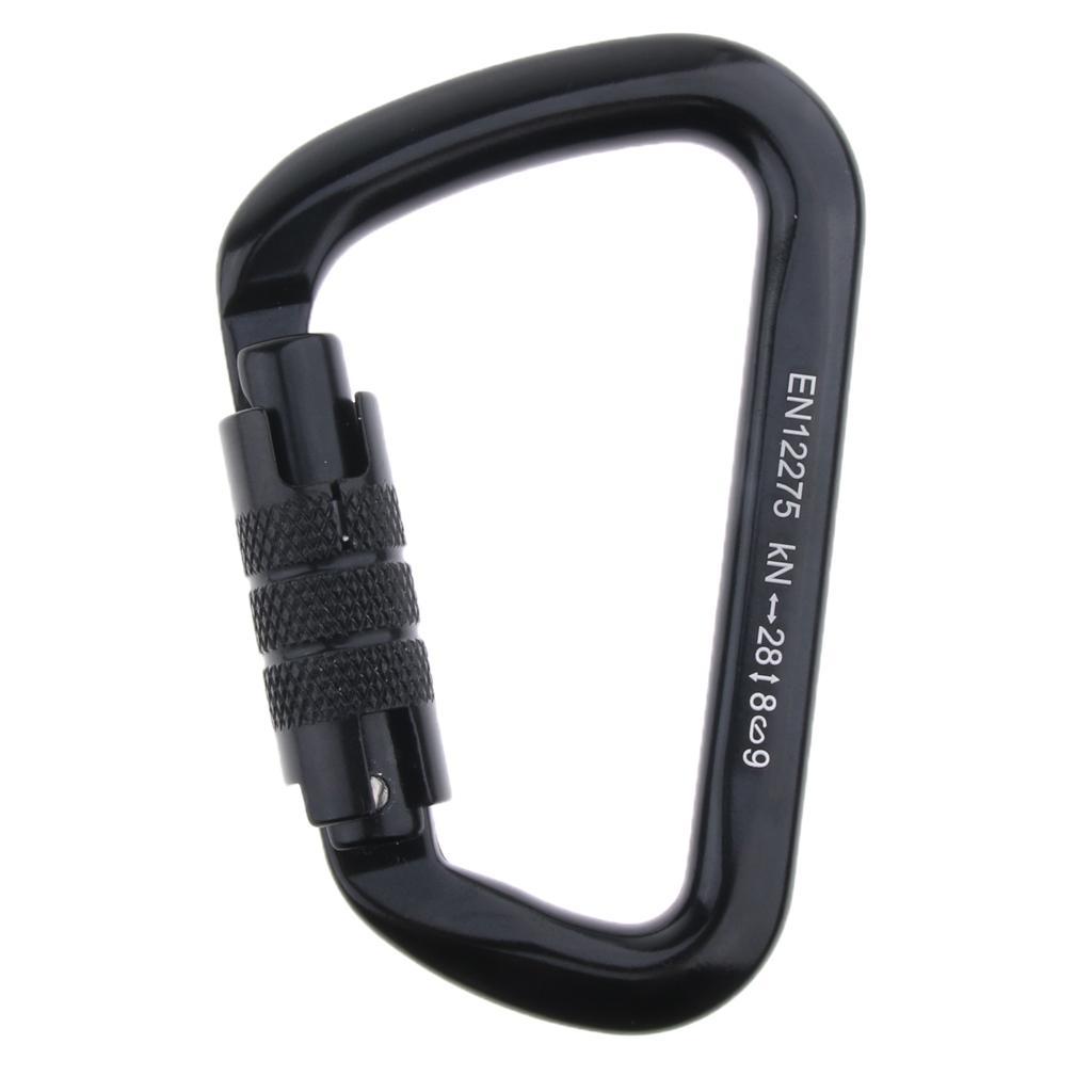 28KN Aluminum Climbing Mountaineering D Type Carabiner Black Auto Lock