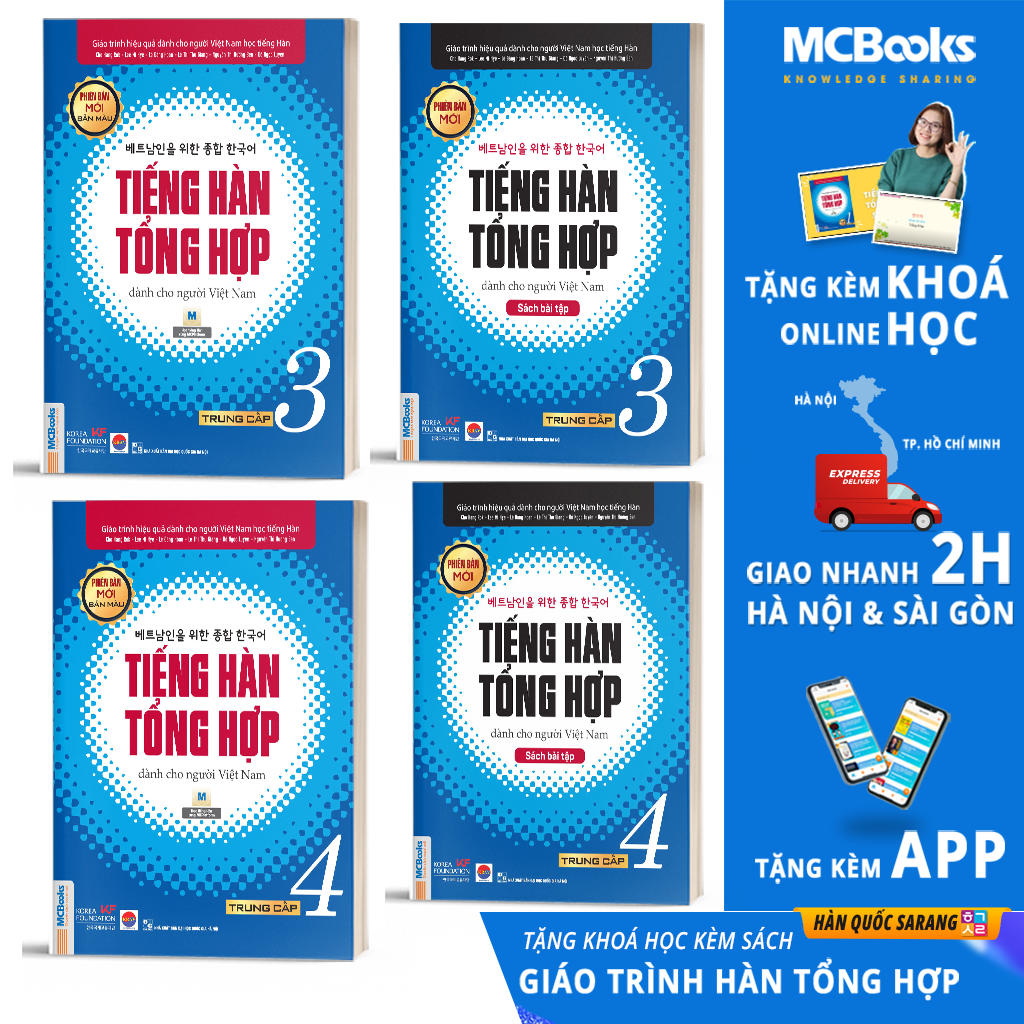 Combo (4 Cuốn) Giáo Trình Tiếng Hàn Tổng Hợp Trung Cấp Tập 3 + Tập 4 (Sách Giáo Khoa và Sách Bài Tập) - Phiên Bản Mới / IN MÀU / Sách Học Tiếng Hàn Hiệu Quả Cho Người Việt