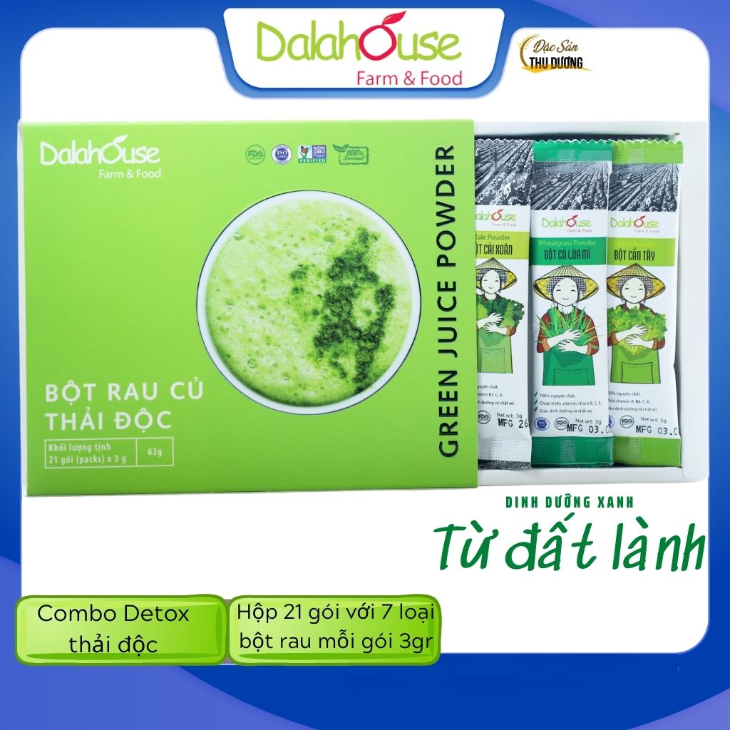 3 Hộp Combo Detox thải độc - Bột rau củ hữu cơ sấy lạnh Dalahouse - Mỗi hộp 21 gói 3gr với 7 loại rau củ có tác dụng bổ sung dinh dưỡng, hỗ trợ giảm cân, Thải độc, thanh lọc cơ thể