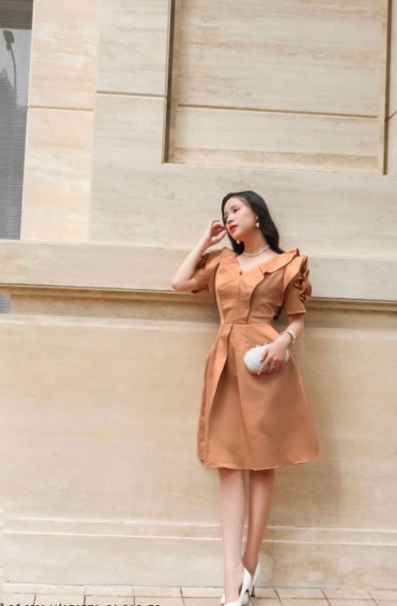 Đầm xòe phom chữa A basic tay phồng hoa hồng đi tiệc | đi làm