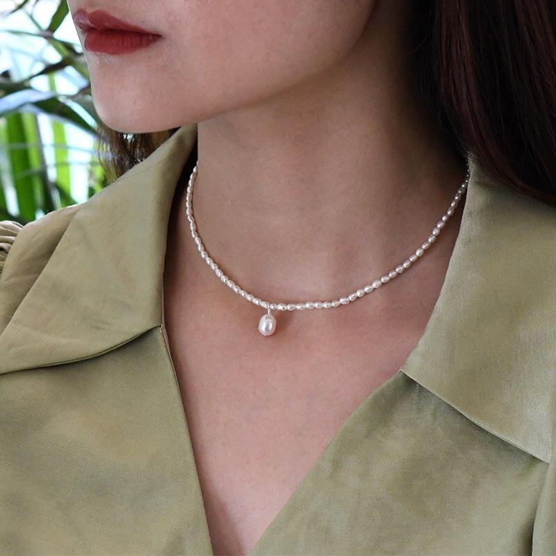 Dây Chuyền Hạt Nhỏ Phối Mặt Giọt Nước Size Hạt 9ly, Dây Chuyền Ngọc Trai Nước Ngọt Tự Nhiên Dễ Thương - Ngọc Trai Trường Thịnh