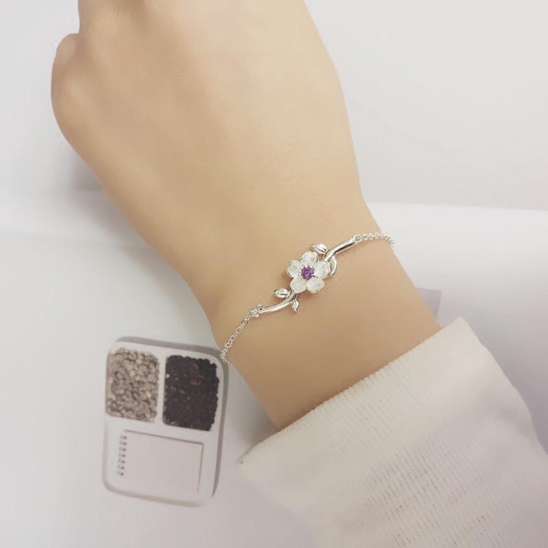 Vòng tay bạc kiểu dáng hoa đào xinh xắn phong cách Hàn Quốc mẫu 2 ANTA Jewelry - ATJ79014