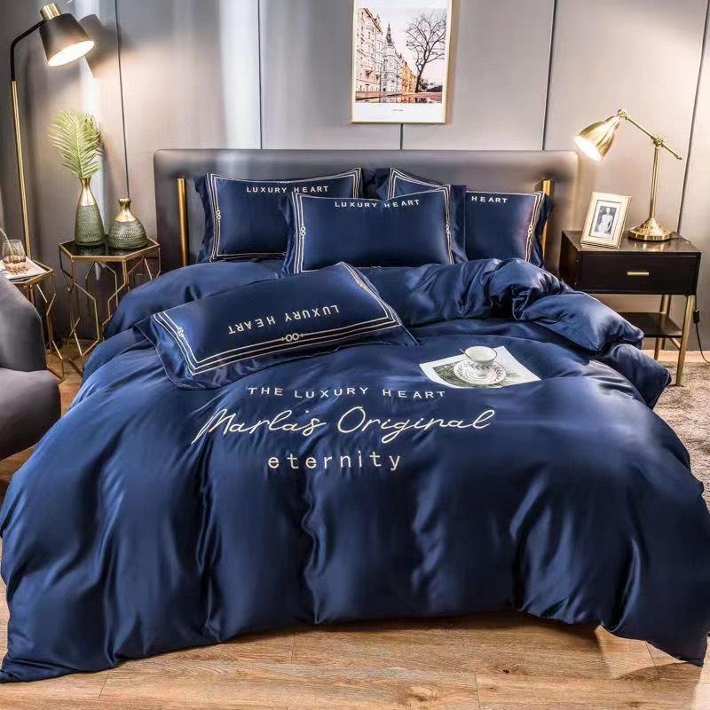 Bộ Chăn Ga Phi Lụa - Bộ Chăn Ga 4 Món Cotton Phi Lụa Luxury Heart