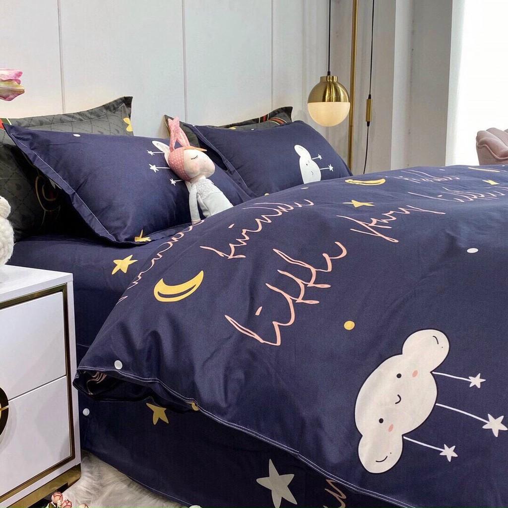 Bộ chăn ga Cotton Poly M2T bedding chăn ga Hàn Quốc Họa tiết mây và sao đủ size miễn phí bo chun