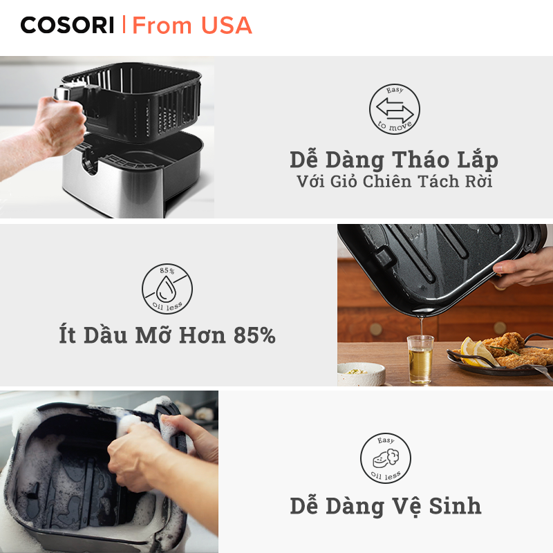 NỒI CHIÊN KHÔNG DẦU ĐIỆN TỬ, COSORI, VỎ THÉP, GIỎ CHỐNG DÍNH, 5.5L (AIR FRYER)- HÀNG CHÍNH HÃNG